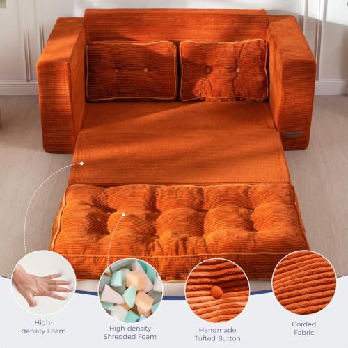 Image of MAXYOYO Convertible Sofa Bed, Pull Out Loveseat Sofa Couch, 2 in 1 Folding Couch Bed, Fold Out Floor Couch with Pillows for Living Room Bedroom Lounge