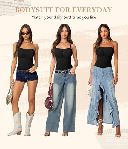 Irisnaya Strapless Shapewear Bodysuit for Women - Thong Bodysuit Tummy Control Tube Top Body Suits with Removable Strap2