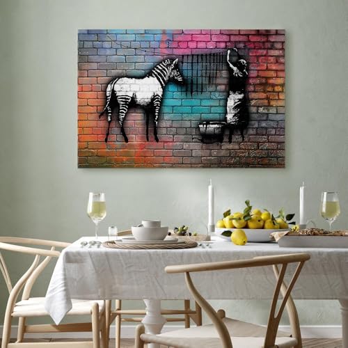 murando - Akustikbild Banksy Washing Zebra Stripes Leinwandbild 1 tlg Kunstdruck modern Wandbilder XXL Wanddekoration Design Wand Bild - Graffiti Street Art Tiere Straßenkunst