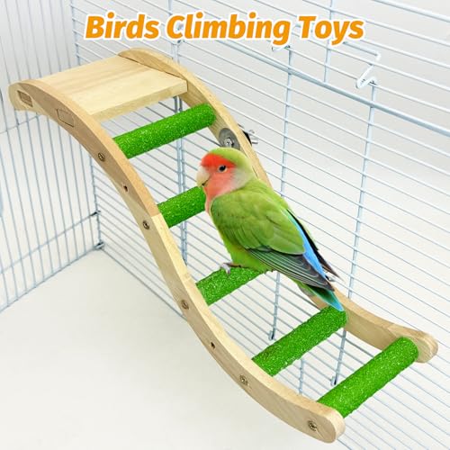 Image of Hamiledyi Nature Wooden Bird Ladder Pet Parrots Climb Bridge Exercise Stands for Parakeet Climbing Chewing Bridge Bird Cage Accessories for Cockatiel Parakeet Lovebirds Budgie (Green)