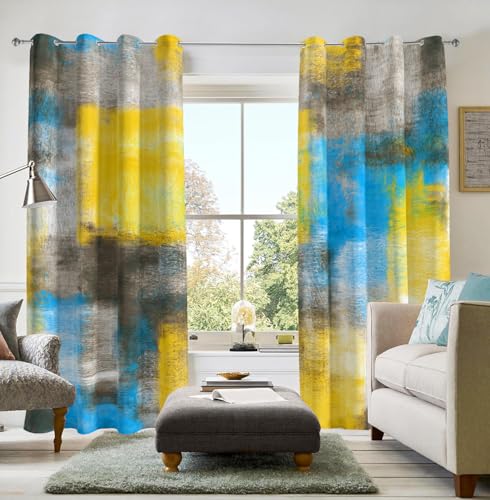 Image of Asuexpect Abstract Curtains 2 Panels Abstract Rust Curtain Room Darkening Grommet Window Treatments Modern Decorative for Bedroom Living Room, 52x84 Inches, Blue Yellow