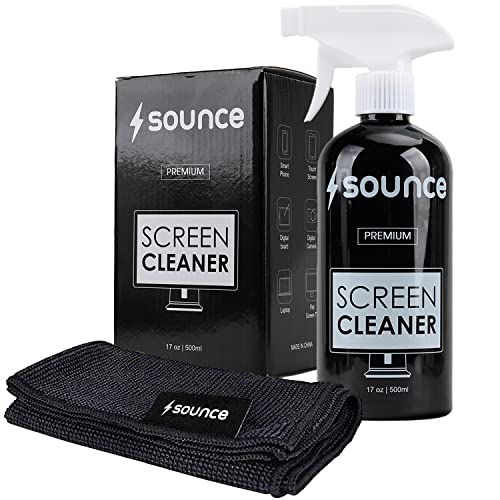 Image of Sounce 2-in-1 Professional Screen Cleaning Kit Non-Toxic, Anti-Static for Camera, Lens, Binocular, Laptop, TV, Monitor, Smartphone, Tablet (Includes: Cleaning Liquid 500ml, Plush Microfiber Cloth)