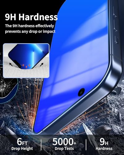 Image of Privacy Screen Protector for iPhone 13 Pro / for iPhone 13 / for iPhone 14, Tempered Glass Film with Easy Installation Frame 2 Pack True 25 Anti Spy Anti-Blue Light Eye Protection 9H Hardness (6.1 inch Blue)