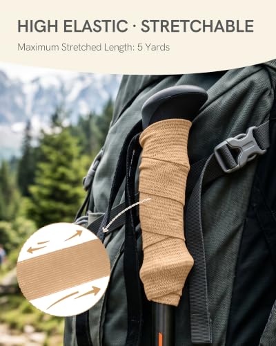Image of FriCARE Self Adhesive Bandage Wrap, Medical Tape in First Aid Kit, Tan | Elastic Cohesive Bandages for Sports /Vet /Wrist Ankle Wounds, 2 Inches X 5 Yards, Latex-free 6 Rolls