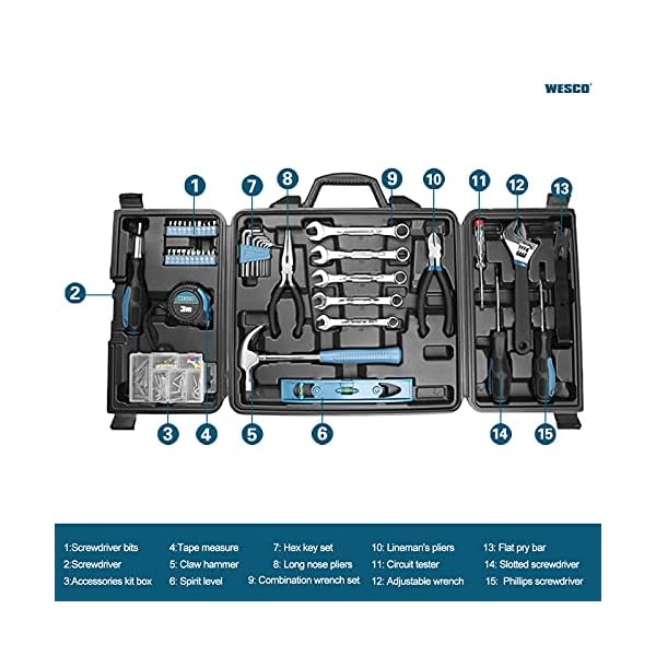 Werkzeug Set, WESCO Werkzeugkoffer-Set Werkzeugkasten-Set Werkzeug-Set für den Haushalt 144 Teile mit Kunststoffkoffer… – Bild 3