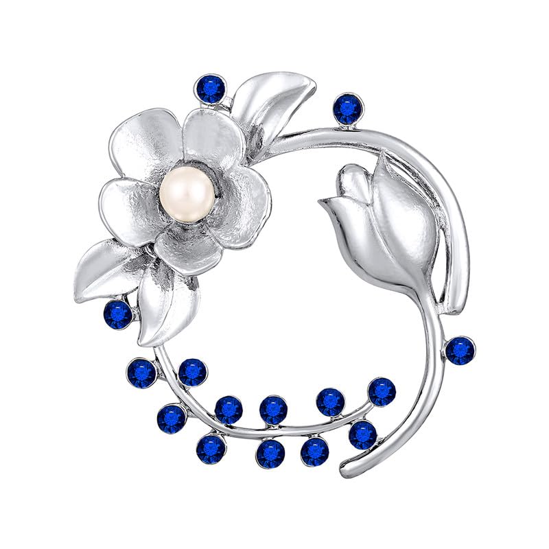 Mahi Rhodium Plated Floral Shaped Crystal Studded Saree Pin/Wedding Brooch for Women (BP1101142RBlu) (B0CRBG34FZ) Amazon Price History, Amazon Price Tracker