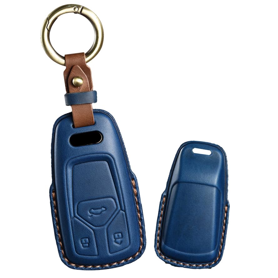 Ontto Coque De Clé Voiture Cuir Et Métal Pour Audi A4 A5 A6 Q5 2009-2016 (3 Boutons) - Protection élégante