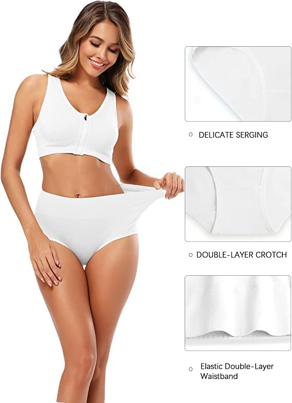 Image of DIVING DEEP Women's High Waisted Cotton Underwear Ladies Soft Briefs Panties | Women Antibacterial Cotton Hipster Panty | Women's Seamless High -Rise Panties Hipster (Pack of 4)