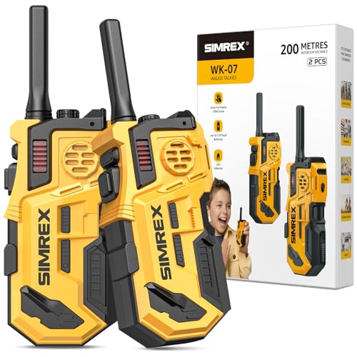 SIMREX Walkie Talkie per Bambini 2 pacchetti, Giocattoli da 3 4 5 6 7 8 anni, Walkie Talkie Bambini, Giochi Outdoor per Bambini Walki Talkie Giocattoli per Bambini 200 Metri Range (Giallo-Nero)