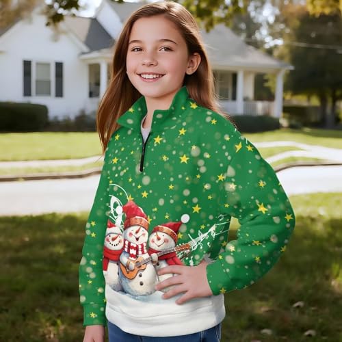 Girls' 1/4 Zipper Sweatshirts Breathable Oversized Long Sleeve Shirts Fall Warm V Neck Pullover Top Age 5-14 Years3