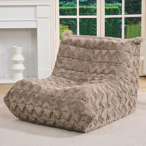 Image of Hobestluk Adults Bean Bag Chair Faux Fur BeanBag Couch for Living Room | Brown Chevron,Ergonomic Design,Memory Foam,UltraSoft,Anti-slip Bottom,No Assembly Required,Decorative Style for Living Room