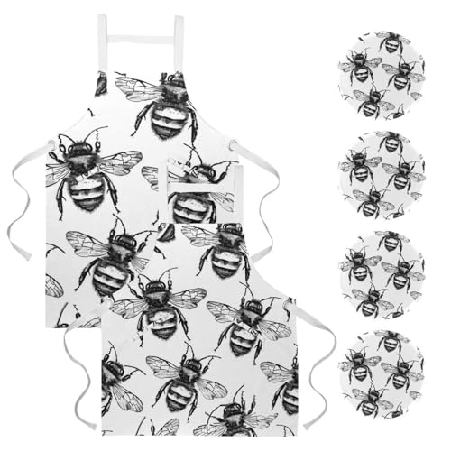 Tabliers de cuisine noirs et blancs ajustables pour homme et femme lot de 2