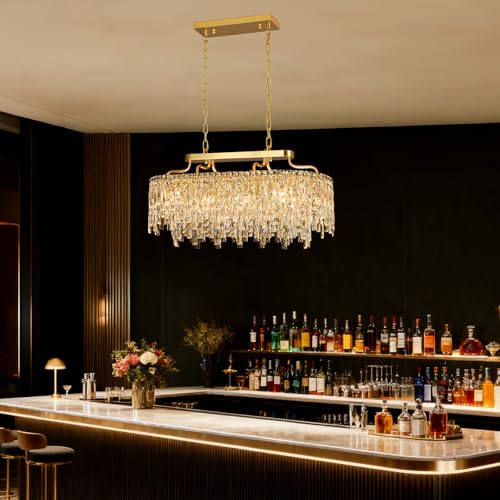 Image of 32 inch 10 Light Modern Oval Gold Crystal Chandeliers for Dining Room