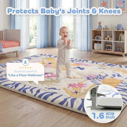 Image of 1.6 inch Thick Baby Play Mat, 71x59 Removable & Machine Washable Cover | Padded Memory Foam, Non-Slip Backing, 100% Baby-Safe Materials, Tummy Time Crawling, Outdoor, Bedroom, Living Room, Nursery