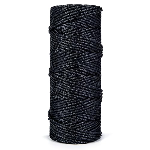 HONGDA Braided Tarred Bank Line Twine, Black Nylon String, 236 Feet #36, 2.2mm for Gardening, Construction, Gear Tying, Jungle Survival, Trotline