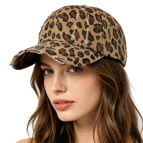 Womens Leopard-Baseball-Hat - Adjustable Sun Protection Sports Caps Leopard Print Dad Trucker Hat