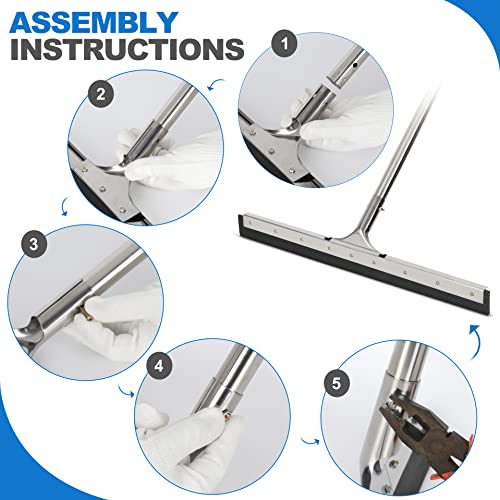 Floor Squeegee Scrubber 55Inch Long Stainless Steel Handle With 22Inch Wide Silicon Rubber Blade - Perfect Squeegee Broom For Floor Washing And Drying Shower Glass, Marble, Wood Surfaces #TOP6