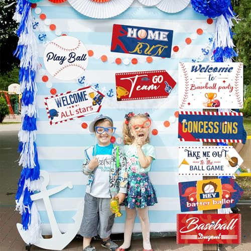 Image of Hooqict 20 Pieces Baseball Party Sign Baseball Party Decorations Welcome to Baseball Party Directional Signs for Sports Themed Birthday Party Decorations Baseball Concession Stand Party Supplies