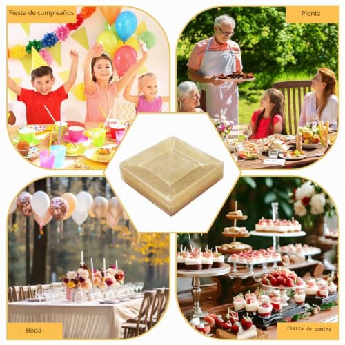 Miniatura 7 de Bluvast Platos De Plástico, Paquete De 10 Platos De Plástico, 16,5 Cm, Platos De Plástico Reutilizables, Platos Dorados Transparentes, Platos De Plástico, Aptos Para Bodas, Fiestas, Cumpleaños