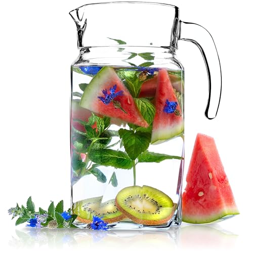 KADAX Pichet en Verre, Élégante Carafe pour Sublimer le Service de Boissons Fraîches telles que l'Eau, le Jus et la Limonade, Cruche avec Poignée (1.7L)
