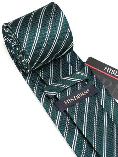 Image of HISDERN Mens Striped Ties Classic Silk Woven Tie and Pocket Square Set Formal Business Necktie Handkerchief for Wedding