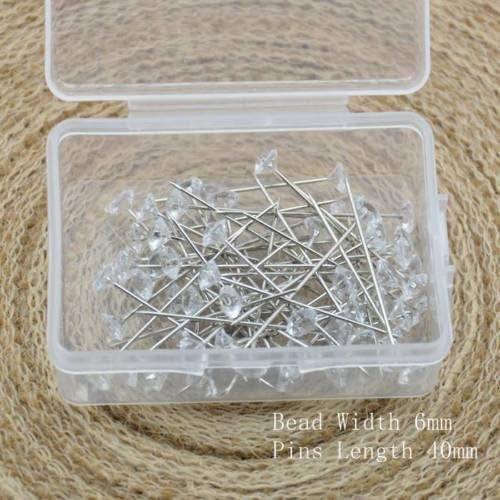 50 PCs, Straight Pins, Diamonte Pins Buttonholes Weddings Bouquets Assorted Colours DIY, Straight Pins With Diamond Heads (Clear)