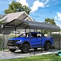 Sgentle 10' x 15' Heavy Duty Metal Carport Kit, Outdoor Carport Canopy with Galvanized Steel Roof & Reinforced Frame, All-Weather Garage Shelter Shed for Sedan, SUV, Truck and Boat