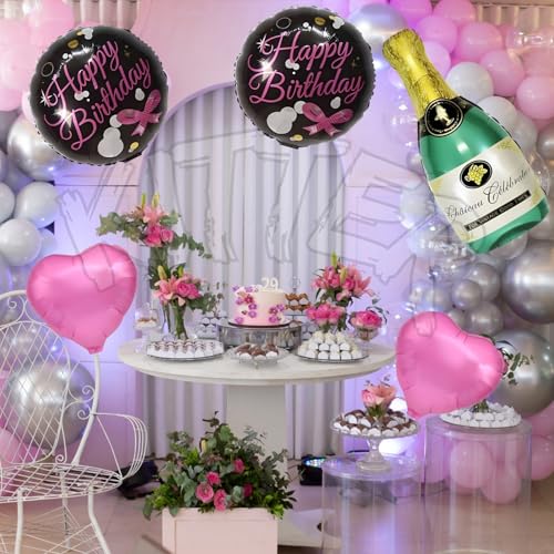 Image of KITTER Champagne Foil Balloons for Birthday - 5 pc Set with Big 32 inch Champagne Bottle for Decoration | Birthday Decoration Items for Men | Cheers Foil Balloon for Husband Wife |Party Decor for Men