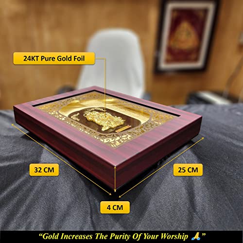 Image of Pk & Pk Jewellers Lord Radha Krishna with Peacock Oblong Photo Frame | 24KT Pure Gold | Elite Collection | Medium-Small Size (For Premium Gift, Temple, Home Decor, Wall Decoration)