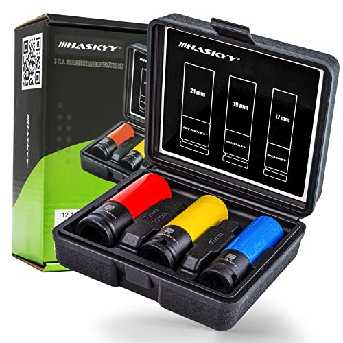 3 tlg. Schlagschrauber SET Nüsse SW17 / SW19 / SW21 mm Schoneinsätze 1/2 für Radschrauben & Radmuttern zum Schutz der Alufelgen CSE3-21