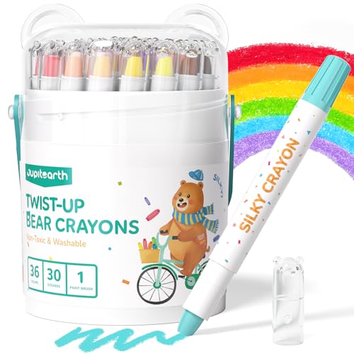 JUPITEARTH 36 Color Twist Crayons for Toddlers 1-3 and Kids 4-8 Non-Toxic Washable Crayons 2-4 Ultra-Silky Easy-Grip Art Supplies Ideal Coloring Gift for Boys and Girls
