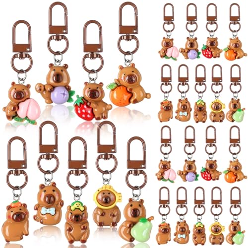 Set de 30 Llavero Capybara, Mini Llavero de Resina con Animales Kawaii, Capibara Llavero para Mujer y Niños, Accesorios Decorativos para Mochilas, Bolsos o Llaves, Capybara Keychain Regalos Divertidos