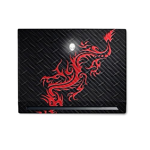 Image of MightySkins Carbon Fiber Skin Compatible with Alienware M18 R1 (2023) Full Wrap Kit - Red Dragon | Protective, Durable Textured Carbon Fiber Finish | Easy to Apply & Change Styles | Made in The USA