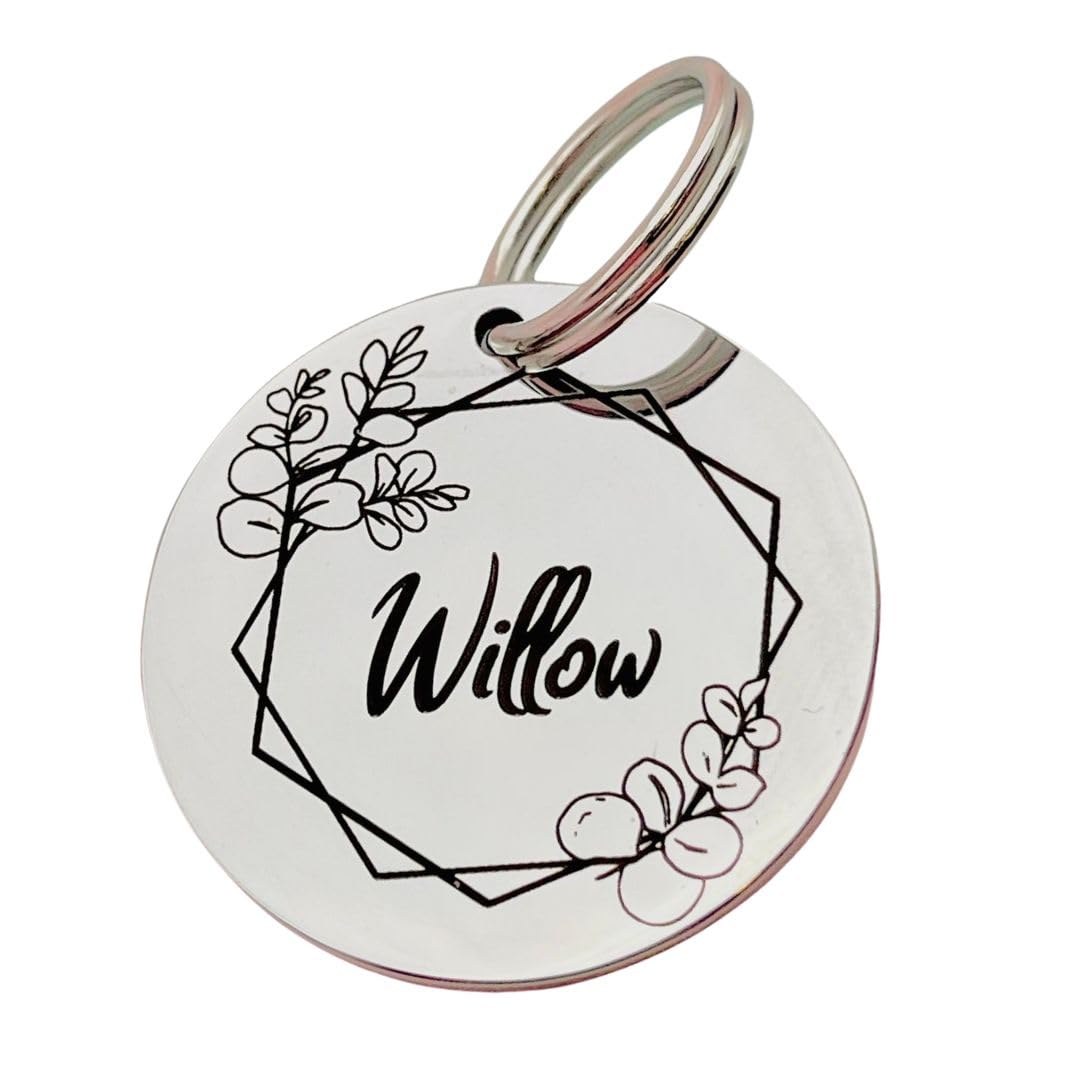 Personalised Stainless Steel Pet ID Tag – Custom Engraved Dog & Cat Name Tag with Contact Details – Round Pet Identity Tag in Silver, Gold or Rose Gold – 20mm, 25mm, 30mm