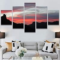 SIGNWIN 5 Panel Canvas Wall Art Sunset in The Mountains for Home Decorations Ready to Hang - 60