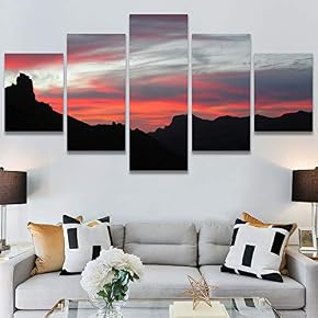SIGNWIN 5 Panel Canvas Wall Art Sunset in...