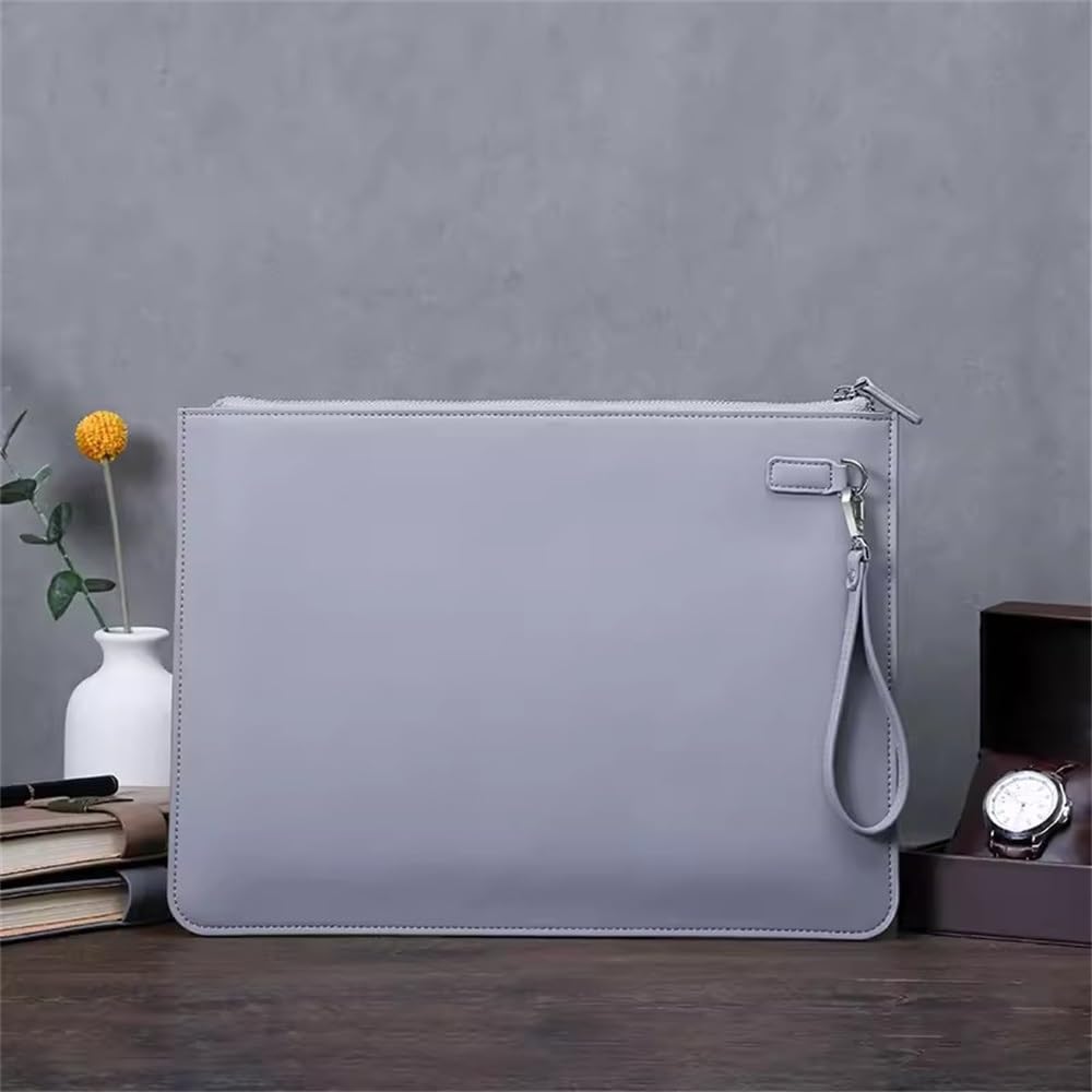 Etui na dokumenty ze skóry PU, Skórzana teczka na dokumenty, koperta, portfel, teczka, organizer, 250 x 345 mm, wielokolorowa, PU, ​​teczka biznesowa A4, torba do przechowywania(Gray)