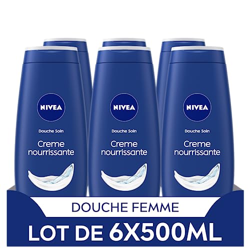 NIVEA Lot Crèmes de douche Soin (6 x 500 ml), enrichie à l’Huile de pépin de Raison & Amande douce, Soin corps hydratant qui nettoie respecte et renforce...