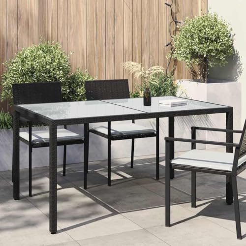 Mesa de exterior de resina tejida con parte superior templada, acero recubierto de polvo, piel de patio resistente, fácil de limpiar, perfecta para jardín y terraza