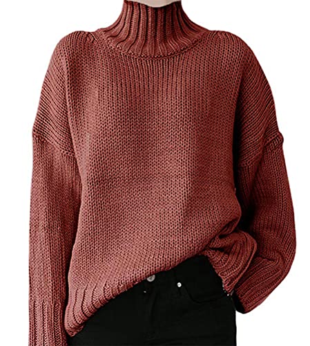 Onsoyours Pull Femmes Ample Chic Col V Torsade Hiver Chaud Grosse Maille Top Large Grande Taille A La Mode Femme Pull Sweat A Rouge Brique S