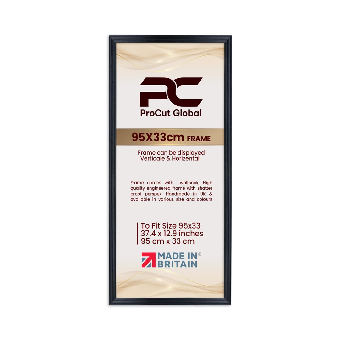 Procut Global 95x33CM Black Picture Frames - Classic Wooden Photo Frame with Shatterproof Perspex for Wall or Tabletop - Perfect for Posters, Certificates & Prints - Sizes & Colors Available