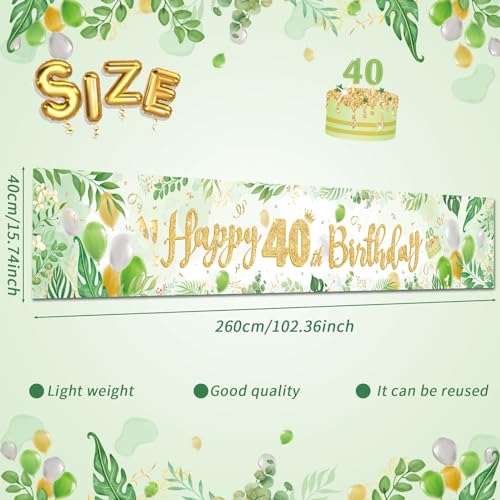 HOWAF Baner z okazji 40 urodzin, zielona dekoracja urodzinowa Photocall 40. urodziny 40 lat Happy Birthday Decor Happy Birthday Decor 40. urodziny kobieta mężczyzna, 20 x 25 cm