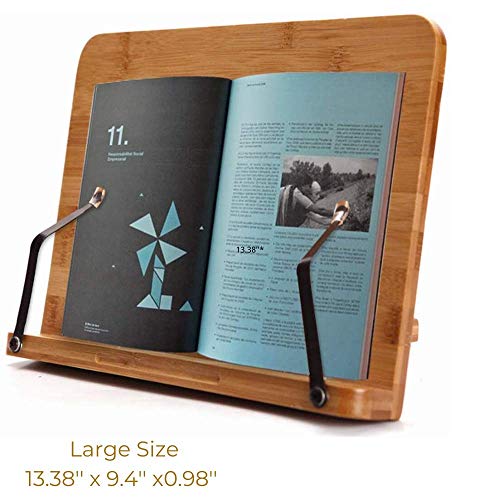 SUNFICON Large Cookbook Stand Holder Bamboo Book Holder Stand Reading Rest Book St