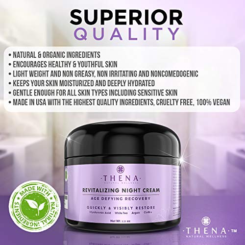 THENA Night Cream Anti Aging Wrinkle Face Cream Natural & Organic Skin Care With Vitamin A (Retinol) E & C Hyaluronic Acid Regenerating Collagen Night Face Moisturizer For Women & Men - Thumbnail 2