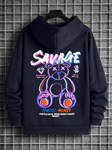 Image of Dagcros Hoodies Printed Fleece Lined Sweatshirts Casual Athletic Workout Pullover with Kangaroo Pocket for Men's
