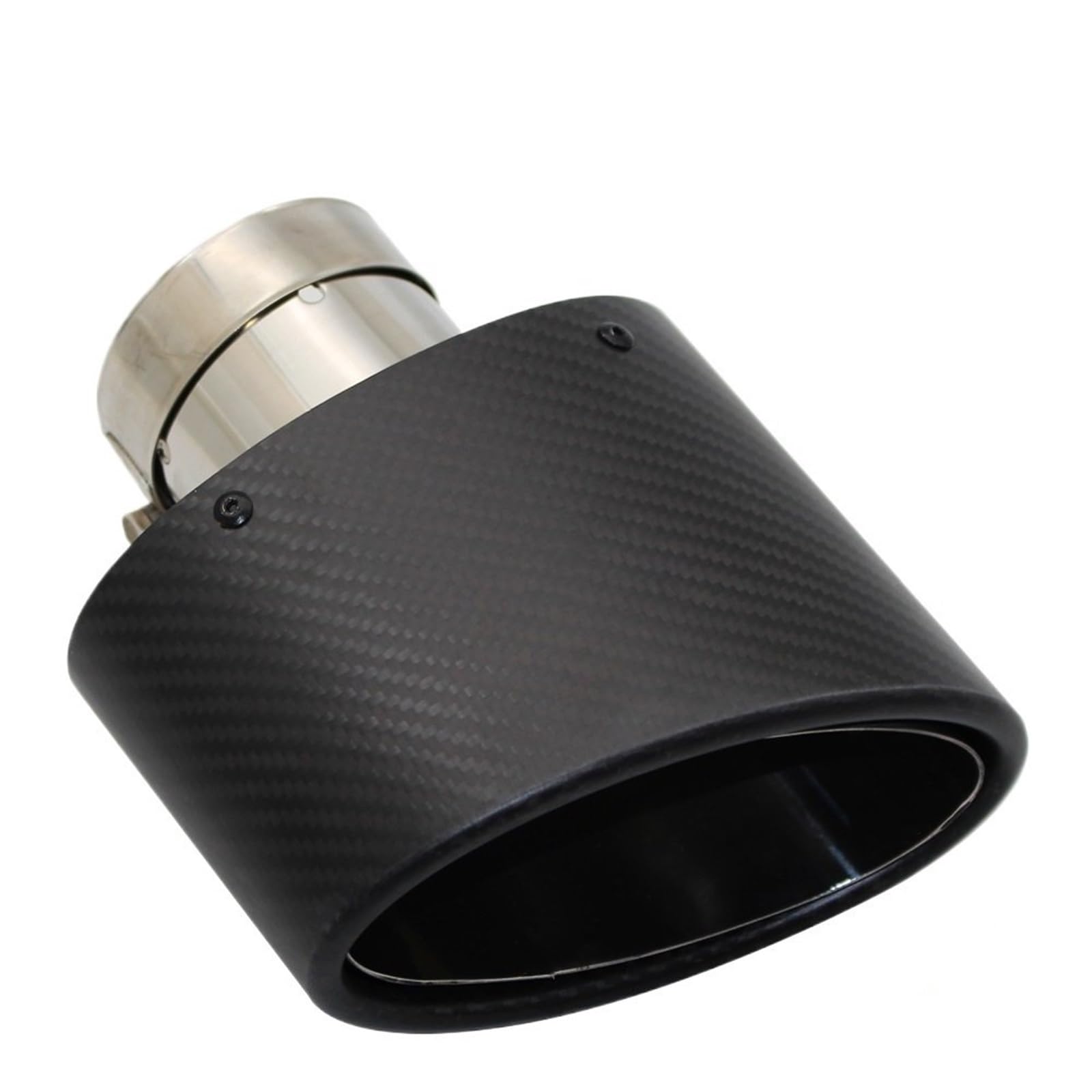 Car Silencer Universal Car matowa końcówka tłumika z włókna węglowego dekoracja dyszy rury wydechowej stal nierdzewna srebrny owalny 150mm przechylanie lewy prawy(Left 73MM)