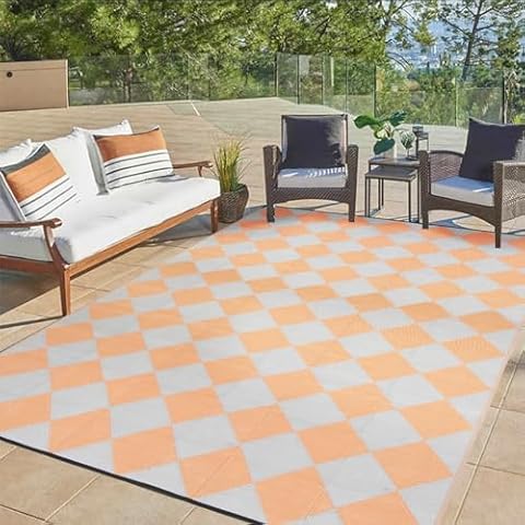 Blytieor Outdoor Rug 8x10 Waterproof, Reversible Geometric Plastic Straw Rug, Large Area Rugs for RV, Patio, Deck, Picnic, Camping, Beach Cover