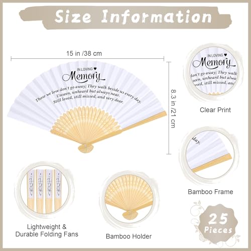 Image of Threehoney 25 Pack Funeral Favors for Guests in Loving Memory Handheld Fans Paper Folding Hand Fan Bulk Funeral Gifts for Services Condolence Sympathy Accessories (White)