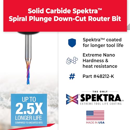 Image of Amana Tool 48212-K SC Spektra Extreme Tool Life Coated Spiral Plunge 1.5mm Dia x 6mm CH x 3mm SHK 50mm Long Down-Cut Router Bit