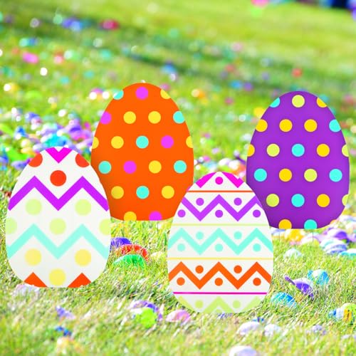 Fun Express Jumbo Easter Eggs Yard Signs 4-Pack - Large 18x24.5 Outdoor Easter Decorations with Stakes | Weather-Resistant Egg Hunt Signs for Front Yard, Lawn & Garden Party Decor — view 2